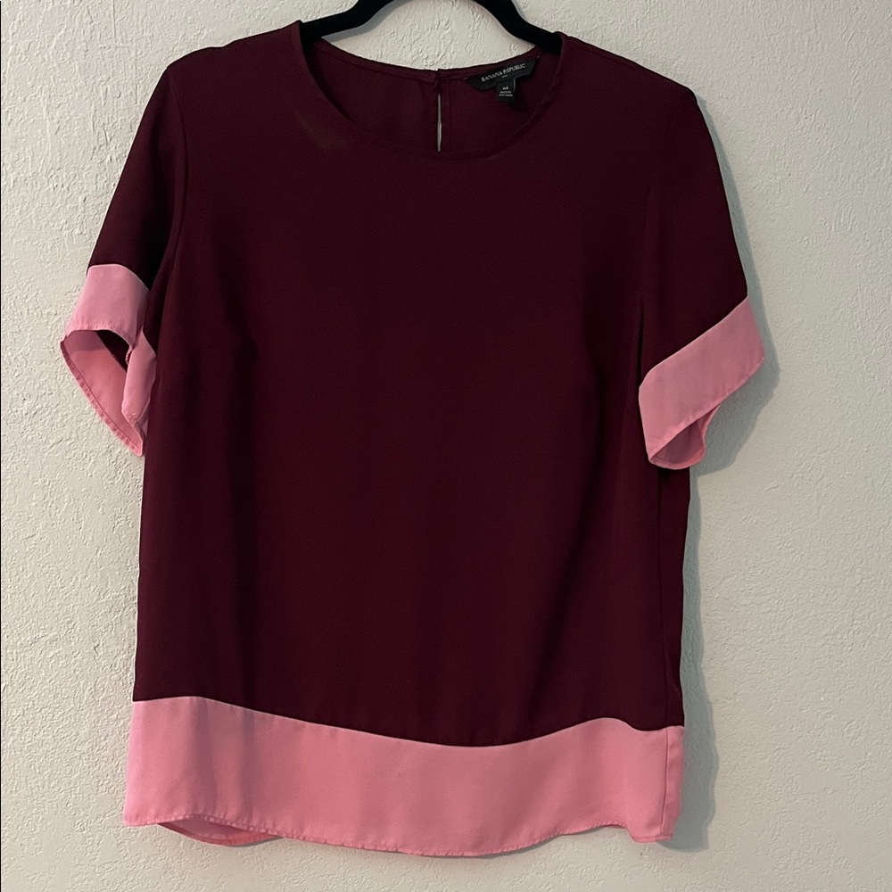 Banana Republic Burgundy and Pink Blouse Size M